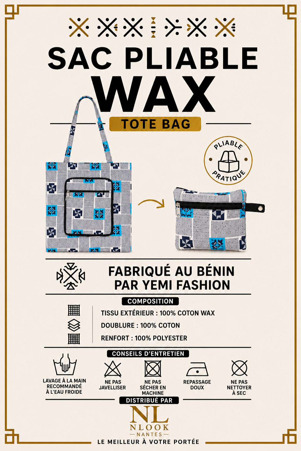 Sac cabas pliable Wax – Collection Chez Lari
